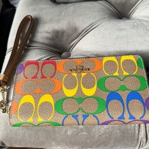 Coach Long Zip Around Wallet In Rainbow Signature Canvas